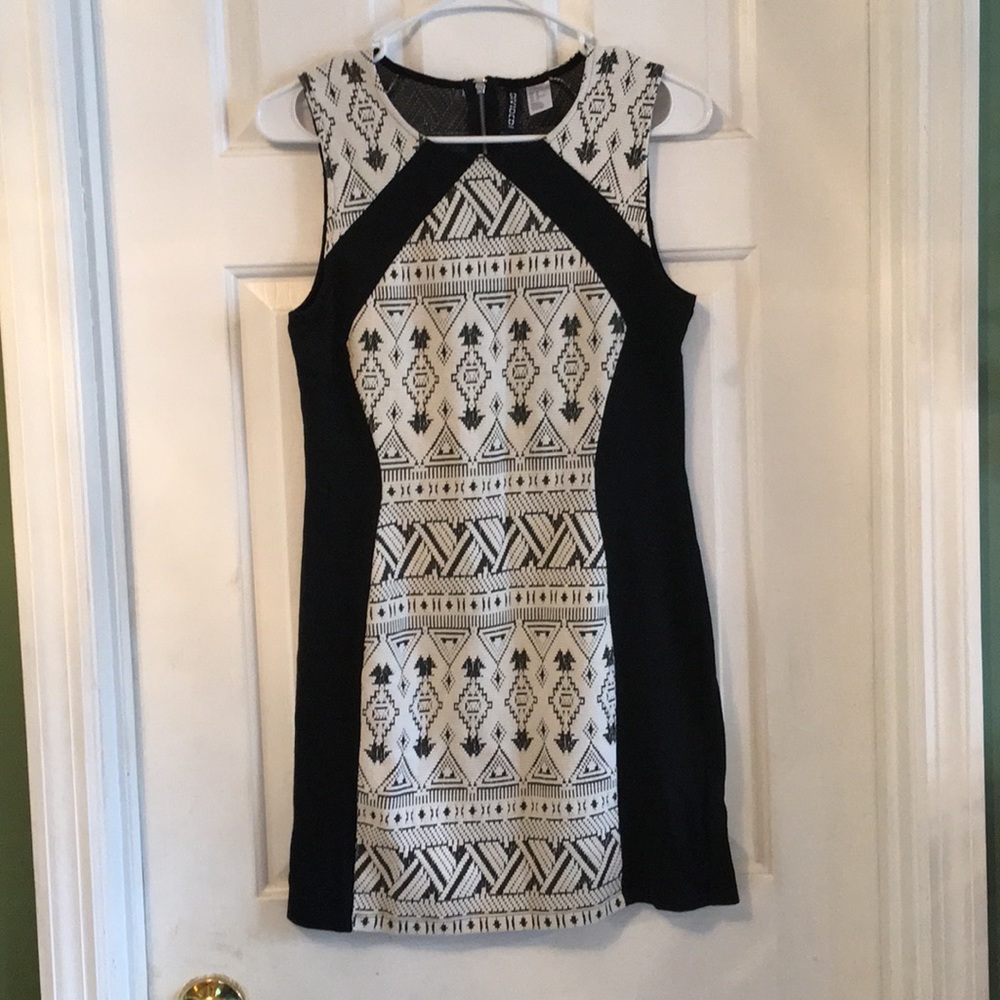 Black and white zip back dress